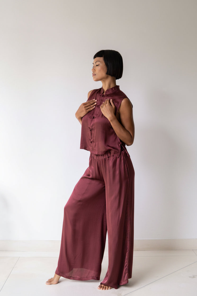 Lin Vest, Lyocell Silk, Autumn Plum, view 4