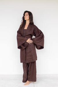 Yori Kimono, Linen, Brown Chocolate, view 6
