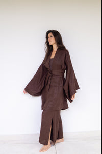 Yori Kimono, Linen, Brown Chocolate, view 4