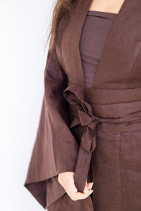 Obi Belt, Linen, Brown Chocolate