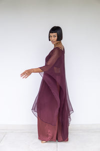 Yun Poncho, Silk Crinkle, Autumn Plum, view 3