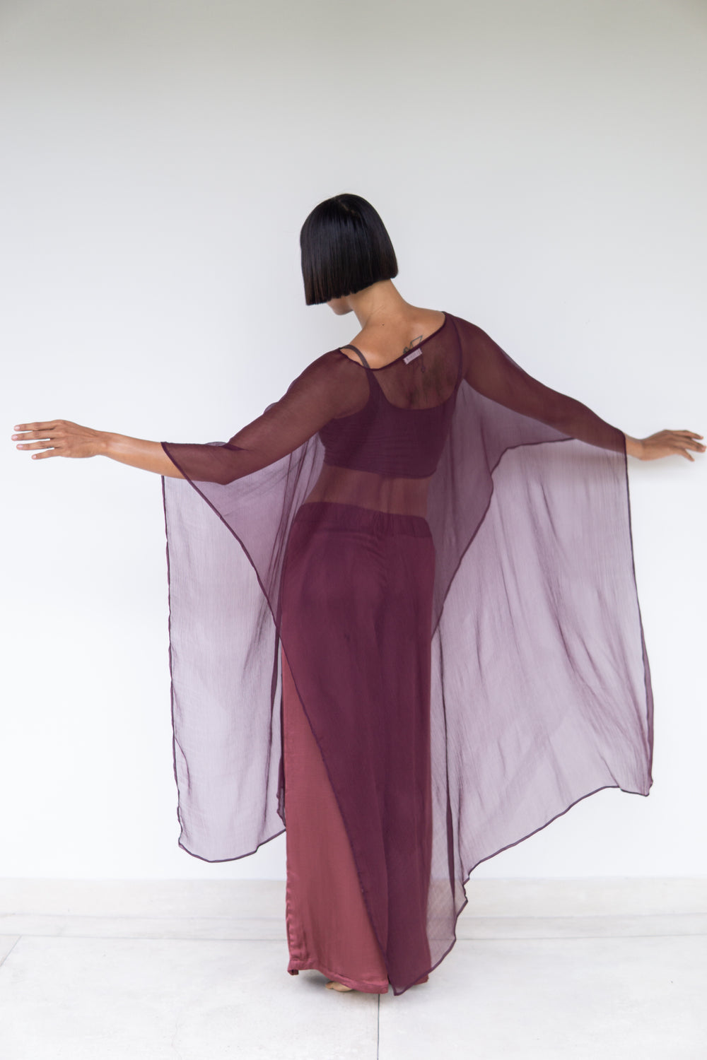 Yun Poncho, Silk Crinkle, Autumn Plum, view 7