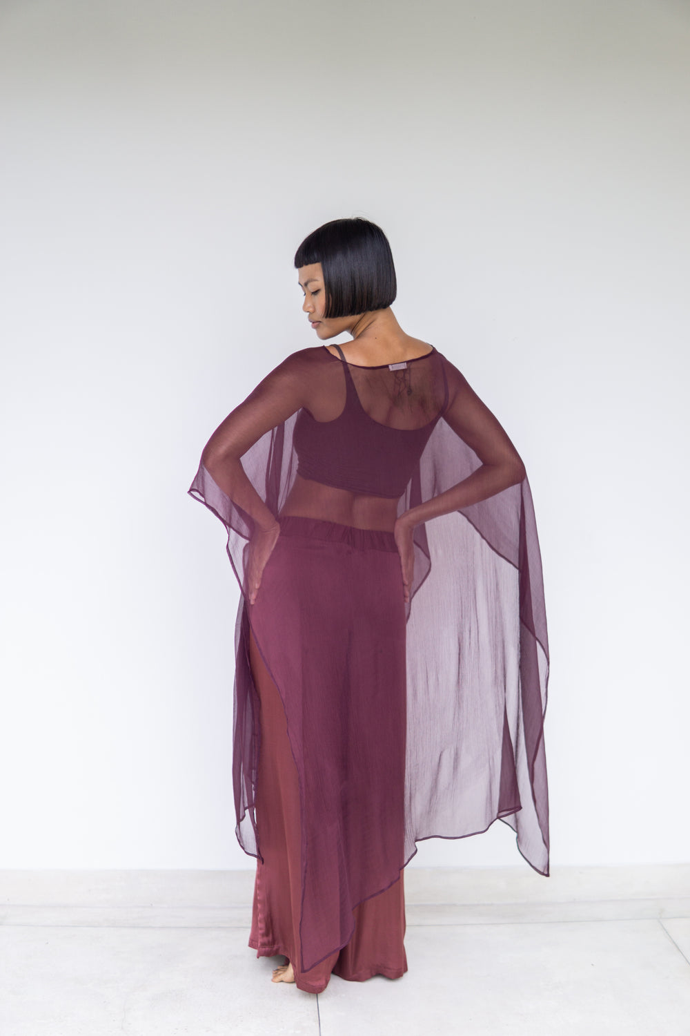 Yun Poncho, Silk Crinkle, Autumn Plum, view 5