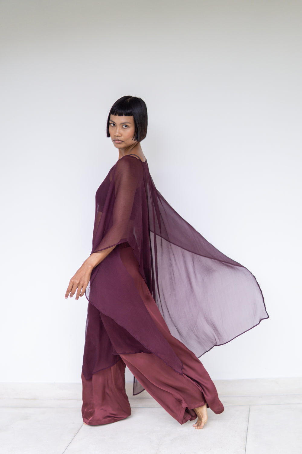 Yun Poncho, Silk Crinkle, Autumn Plum, view 6