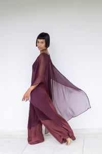 Yun Poncho, Silk Crinkle, Autumn Plum, view 6
