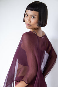 Yun Poncho, Silk Crinkle, Autumn Plum, view 2