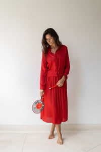 Lin Shirt, Lyocell Silk, Peony Red, view 2