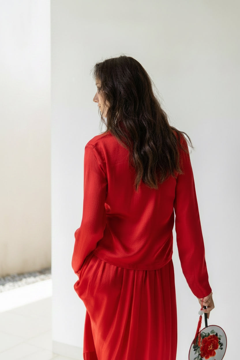 Lin Shirt, Lyocell Silk, Peony Red, view 5