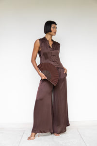 Temple Fan, Silk, Brown Wood, view 8