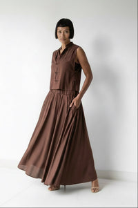 SaRa Long Skirt, Premium Rayon, Brown, view 4