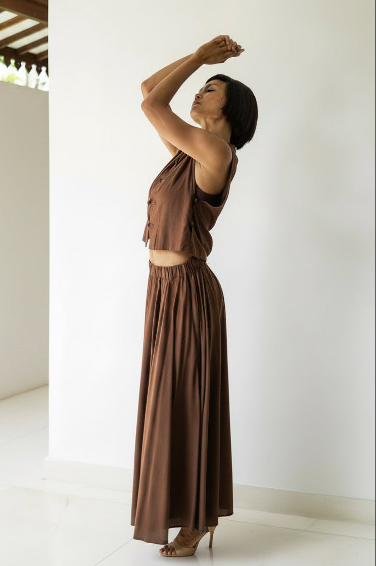 SaRa Long Skirt, Premium Rayon, Brown, view 2