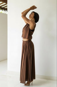 SaRa Long Skirt, Premium Rayon, Brown, view 2