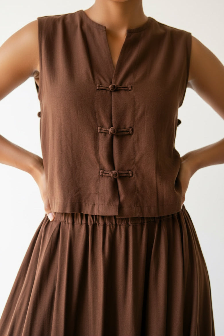 Lin Vest, Premium Rayon, Brown, view 2