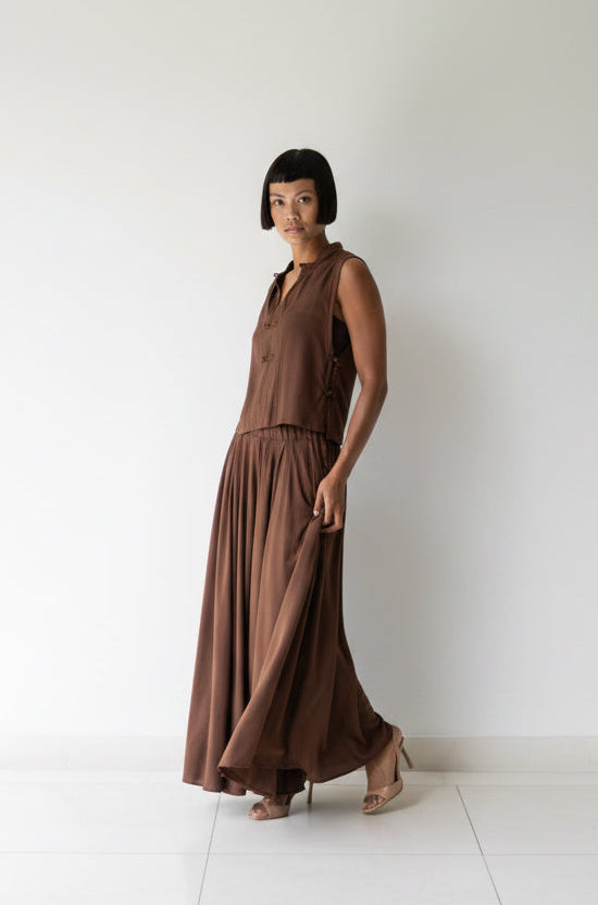 SaRa Long Skirt, Premium Rayon, Brown, view 7