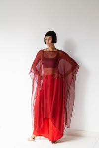 Yun Poncho, Silk Crinkle, Sacred Maroon, view 8