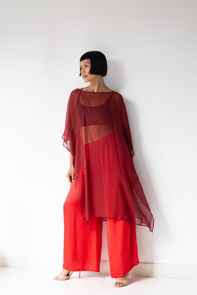 Yun Poncho, Silk Crinkle, Sacred Maroon, view 6