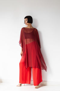 Yun Poncho, Silk Crinkle, Sacred Maroon, view 6