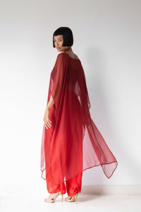 Yun Poncho, Silk Crinkle, Sacred Maroon, view 2