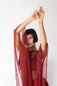 Yun Poncho, Silk Crinkle, Sacred Maroon, view 5