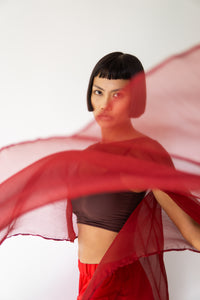 Yun Poncho, Silk Crinkle, Sacred Maroon, view 7