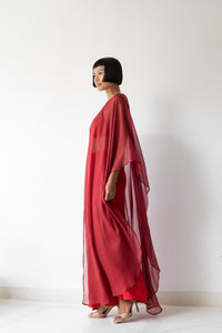 Isis Cape, Silk Sheer, Red Rose Dipped in Gold, view 6
