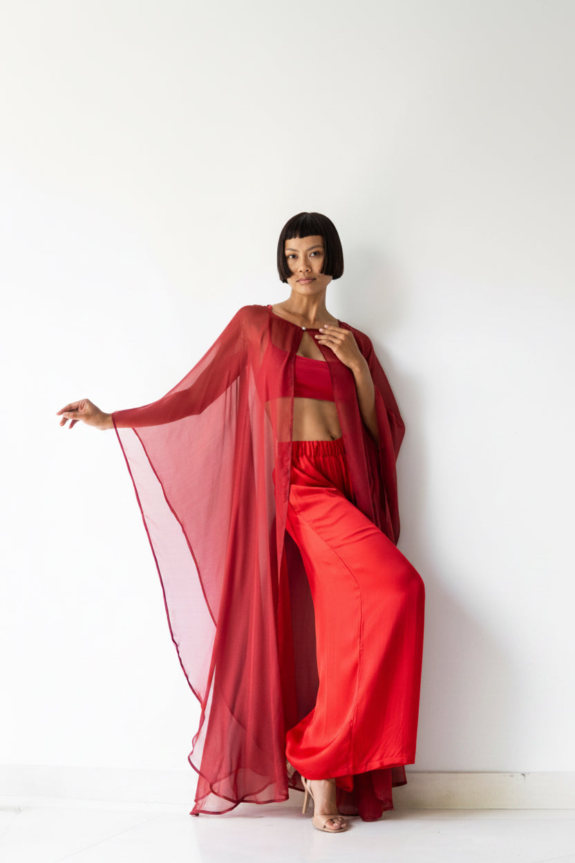 Isis Cape, Silk Sheer, Red Rose Dipped in Gold, view 4