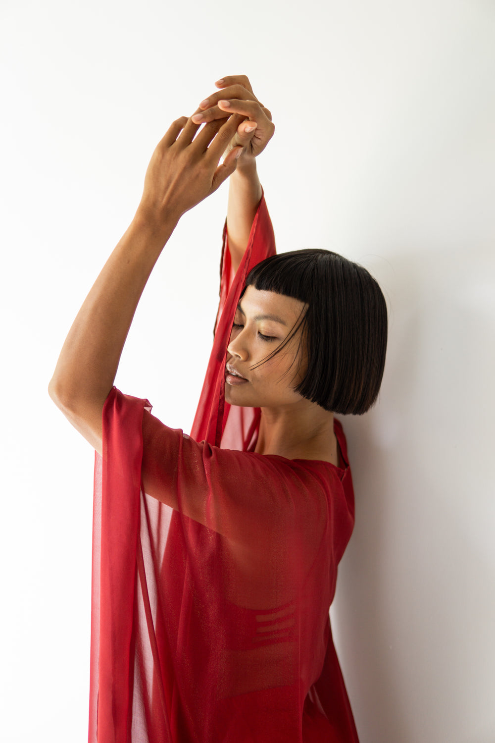 Isis Cape, Silk Sheer, Red Rose Dipped in Gold, view 2