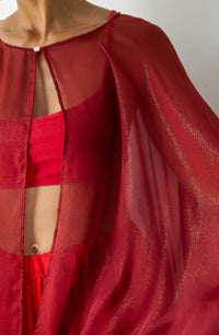 Isis Cape, Silk Sheer, Red Rose Dipped in Gold, view 3