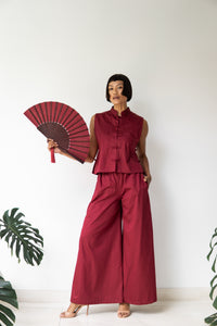 Temple Fan, Silk, Sacred Maroon, view 7