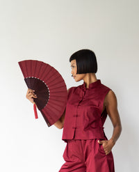 Temple Fan, Silk, Sacred Maroon, view 3