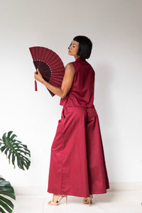 Temple Fan, Silk, Sacred Maroon, view 8