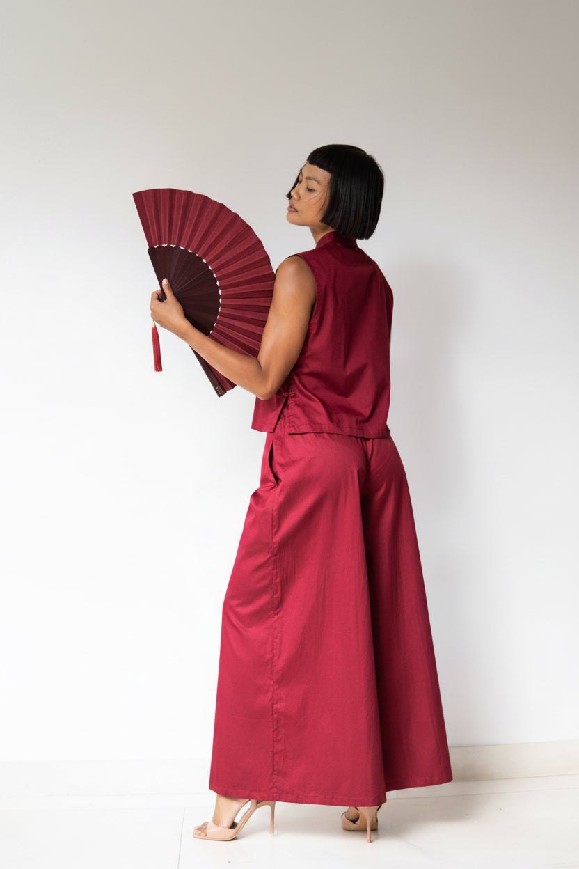 Lin Vest, Cotton, Sacred Maroon, view 5