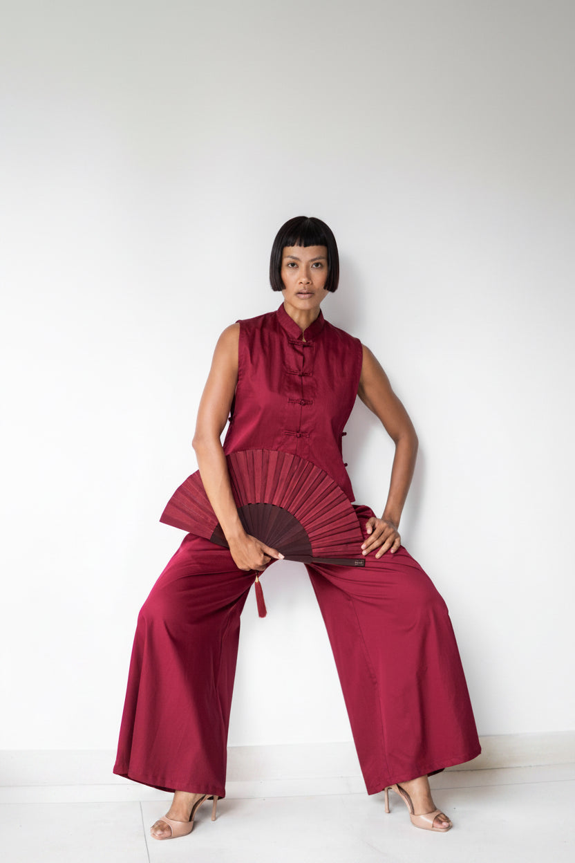 Lin Vest, Cotton, Sacred Maroon