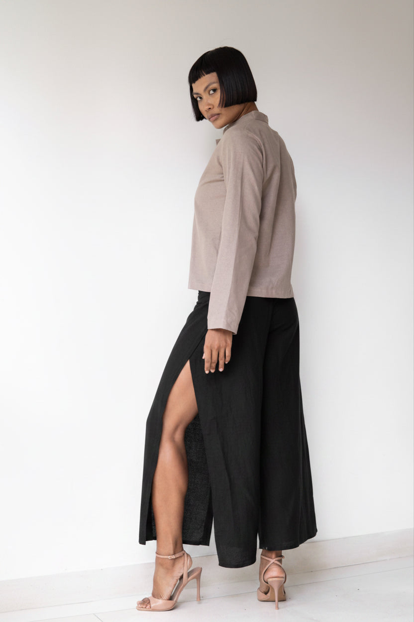 Yori Pant, Linen, Black Jade, view 2